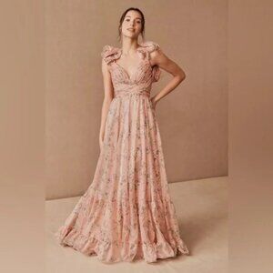 Mac Duggal ★ Butterfly Ruffle Trimmed Sleeve Flowy Gown Mac Duggal Women's Butterfly Ruffle Trimmed Sleeve Wrap Over